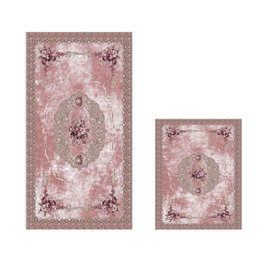 Mijölnir 510617 Juego de Alfombras de Baño de Poliéster Antideslizantes Antibacterianas Fácil Limpieza 50x60 cm y 60x100 cm Color Polvo